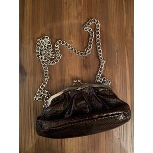 Apt. 9 Brown Faux Snakeskin Embossed Clutch Purse Bag Silver Chain